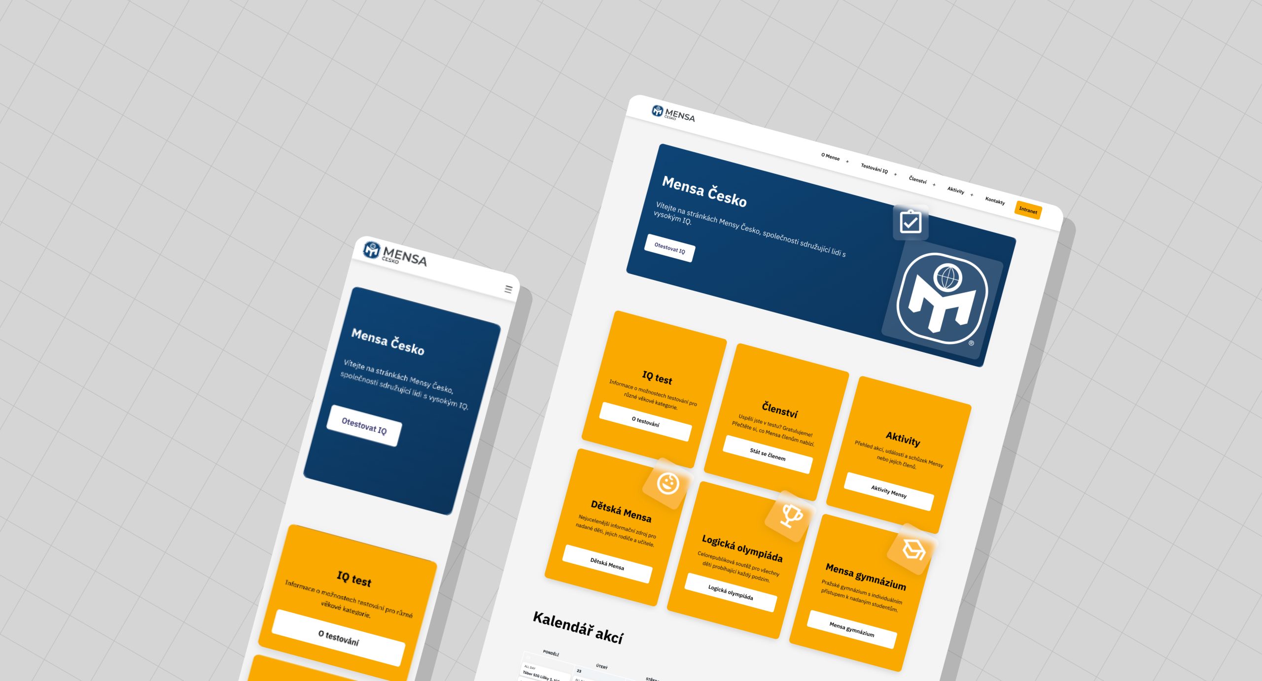 Desktop and mobile screens mockup for the Mensa website