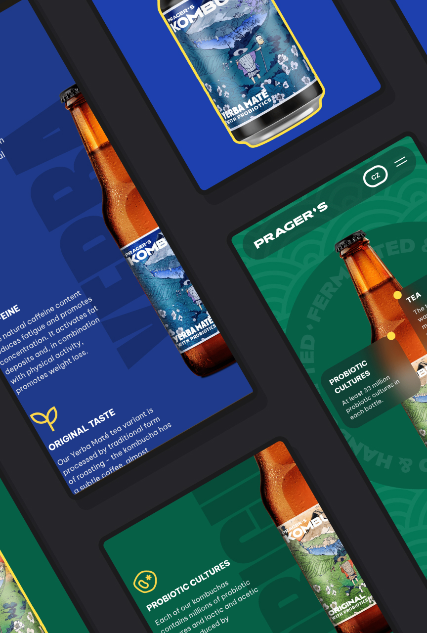 PRAGER'S Kombucha mobile UI